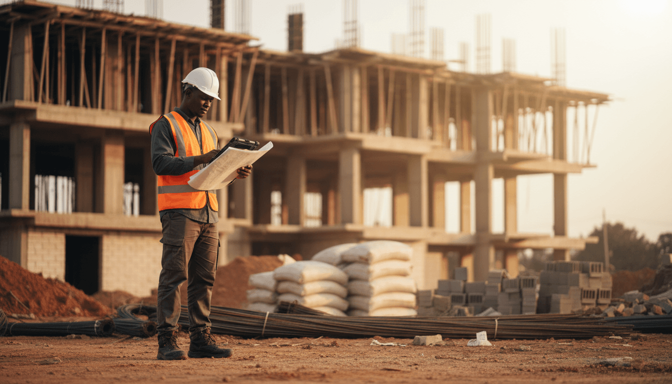 SiteEye Africa construction consultant reviewing project plans on-site in Nairobi