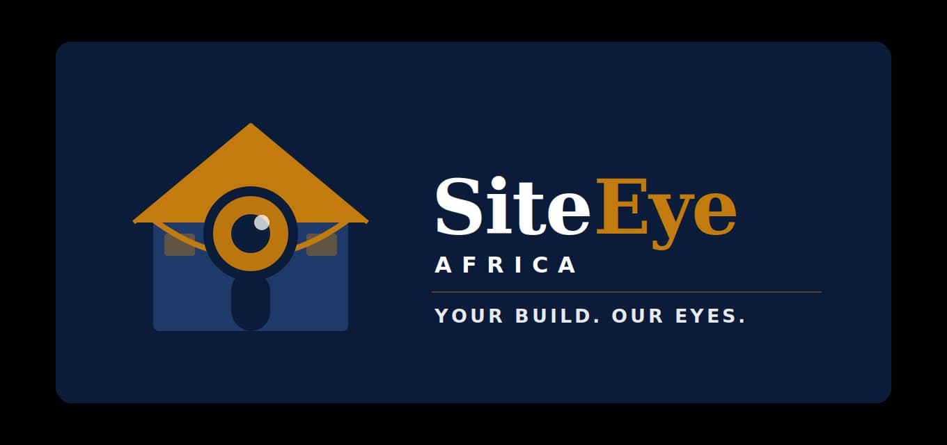SiteEye Africa logo with a house and magnifying glass icon, slogan 'Your Build. Our Eyes.'